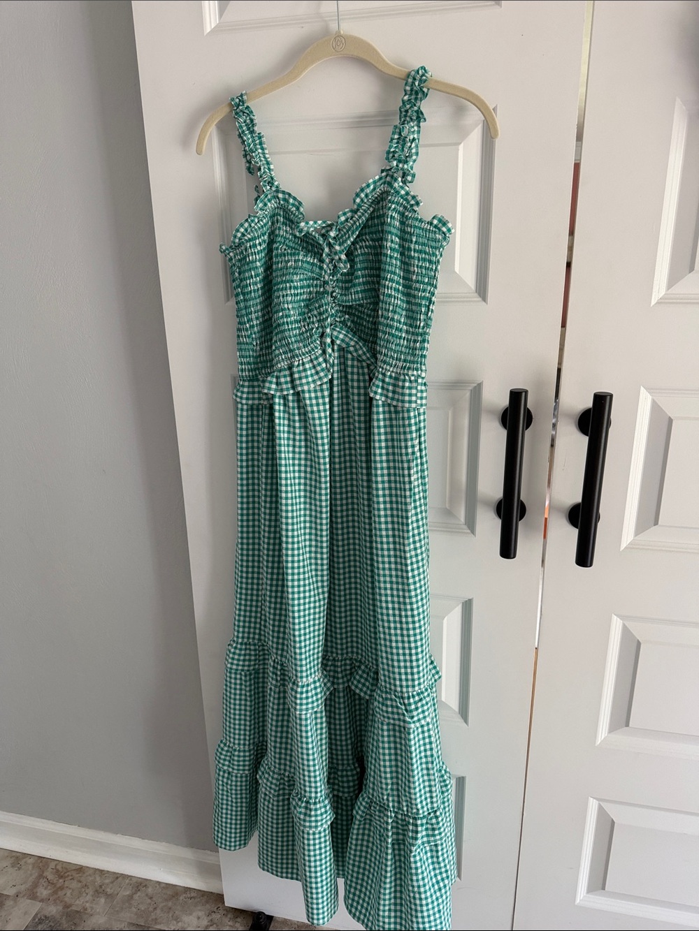 Green Gingham Ruffle Maxi Dress large - Picture 1 of 7